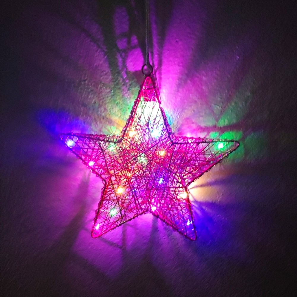 Handmade Fairy Light & Pink Glitter Wire Star 12" * Large Hanging Fairy Light